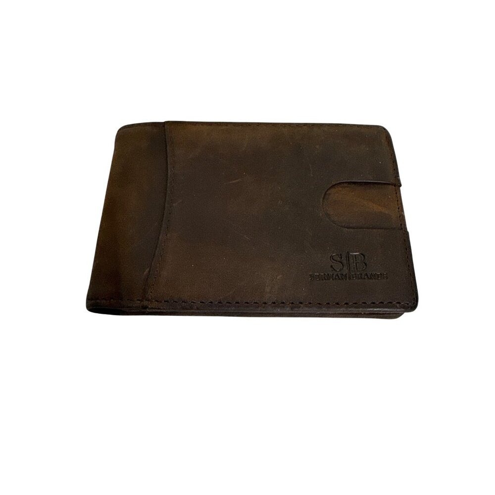 Serman Brands Brown Leather Minimalist Wallet With ID Window & Card Slots